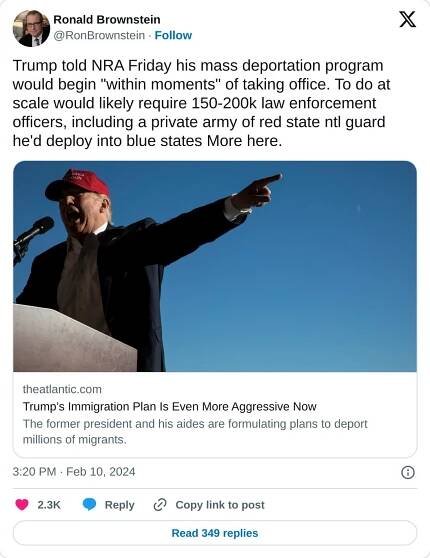 Trump told NRA Friday his mass deportation program would begin 
