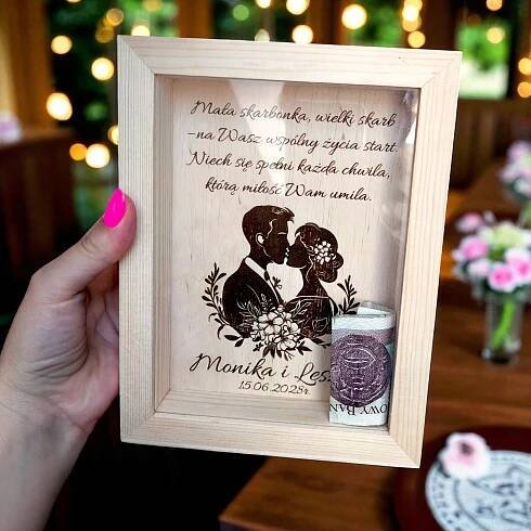 Svatební pokladnička rámeček 3D přání dárek pro mladý pár personalizace Kód výrobce Pudełko prezent personalizacja