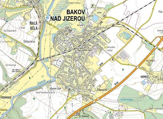 Bakov nad Jizerou, základní topografická mapa 1:10 000 (ZTM10), 2024, Český úřad zeměměřický a katastrální, https://cuzk.gov.cz/.