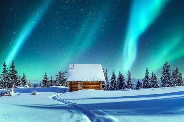 fantastic landscape with northen light - laponsko finsko - stock snímky, obrázky a fotky