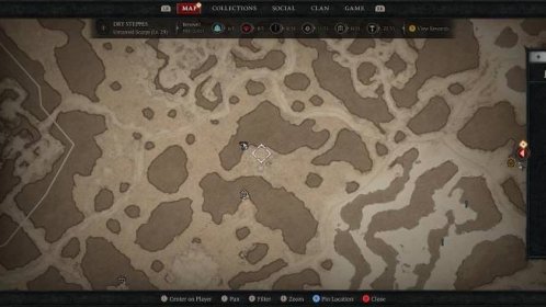 A map of the Dry Steppes in Sanctuary showing the 22nd Altar of Lilith in Diablo 4