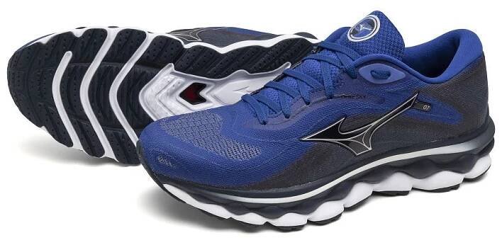 Pánská silniční běžecká obuv: Mizuno Wave Sky 7 Surf the Web/Silver/Dress Blues 44 Silniční běžecká obuv - 7