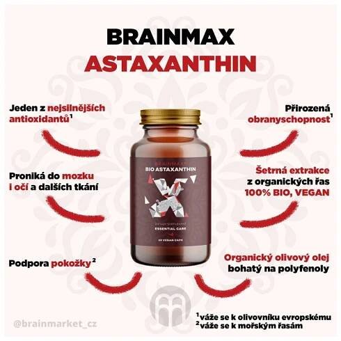 BrainMax Astaxanthin (Astaxantin) BIO, 8 mg, 60 rostlinných kapslí