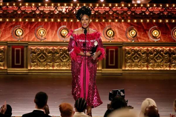 Kecia Lewis accepts the Best Performance by an Actress in a Featured Role in a Musical award onstage at the 77th Annual Tony Awards.