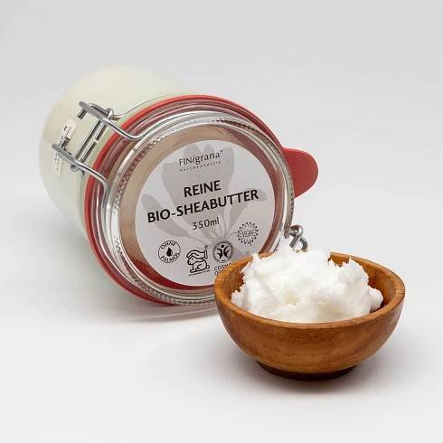 Reine Bio Shea-Butter Körperbutter, 350 ml im Einmachglas mit Bügelverschluss