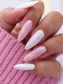 Long, white and silver winter nail design