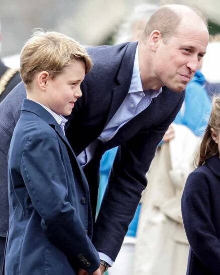 Prince William, Duke of Cambridge with Prince George of Cambridge during a visit to Cardiff Castle