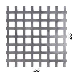 Děrovaný plech čtvercový řadový Fe, otvor: 10x10 mm, rozteč: 15 mm, (1000x2000x1,5 mm)