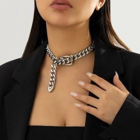 Přehnaný náhrdelník z kovového opasku pro ženy Punk Silný robustní řetízky klíční kosti krk Šperky dárek