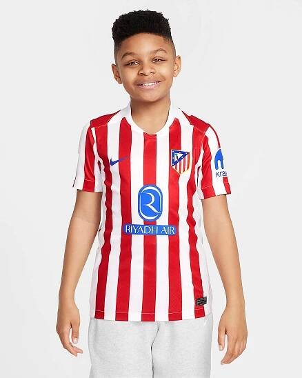 Replika domácího fotbalového dresu Nike Dri-FIT Atlético Madrid Stadium 2025/26 pro větší děti - Sport Red/Bílá/Hyper Royal