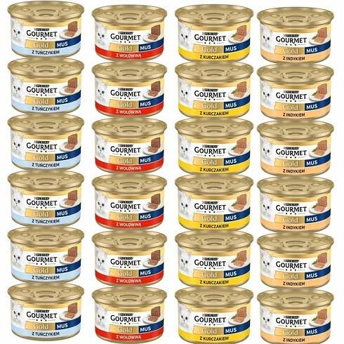 Krmivo Gourmet Gold Mus Mix Hovězí tuňák Krůta Kuře 85 g 48 ks