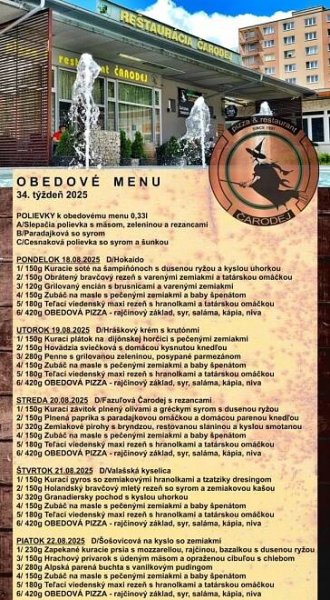 Denné menu Reštaurácia Čarodej, Trenčín | restauracie.sk