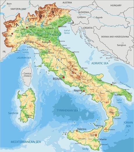 Geografická mapa Itálie