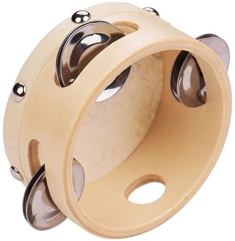4 Zoll Hand Tamburin mit Metall Single Row Jingles Schaffell Trommelhaut Holz Tamburine Entertainment Musical Timbrel