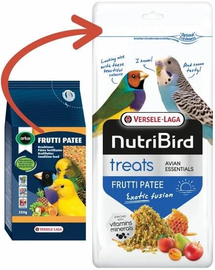 Versele-Laga VERSELE-LAGA NutriBird Treats FRUTTI PATEE vaječné krmivo vlhčené s medem a kousky ovoce pro kanáry, exotické ptactvo a malé papoušky 250 g