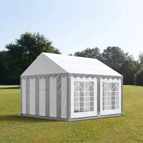 Párty stan 3x4 m, placha z PVC, šedá-bílá, se spodním rámem