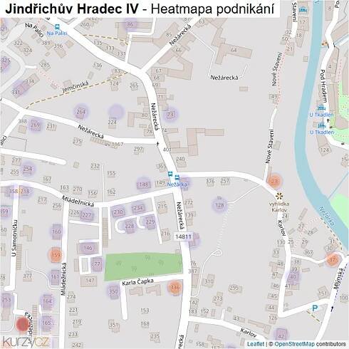 Mapa Jindřichův Hradec IV - Firmy v části obce.