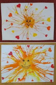 two pictures with hearts on them, one has a sun and the other has a smiley face