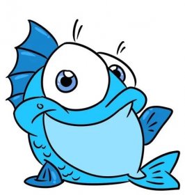 Malá krásná modrá ryba úsměv zvíře ilustrace kreslený znak izolované — Stock obrázek
