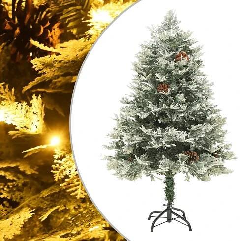 Umělý vánoční stromek se světýlky a šiškami, zelený 150 cm, PVC/PE