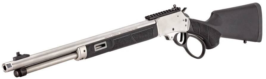 New Model! Smith & Wesson 13812 1854 Lever Action 44 Magnum 9+1 Side Loading 19.25″ Stainless Steel Threaded Barrel Picatinny Rail Receiver, Ghost Sights Black Synthetic Stock