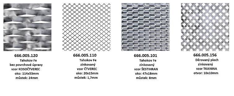 Vzorky tahokovů, 7 kusů, formát: cca 200x200mm.