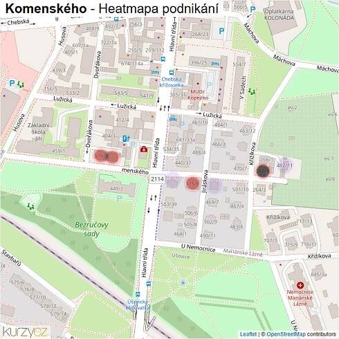 Mapa Komenského - Firmy v ulici.