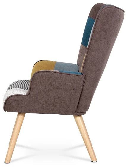 Křeslo ušák s podnožkou patchwork nohy masiv AK-305 PW2 - VYBERSITO.cz