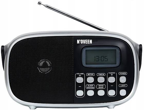KUCHYŇSKÉ RÁDIO PŘENOSNÉ FM AM SW NA BATERIE 2xR20 ANTÉNA HODINY BUDÍK