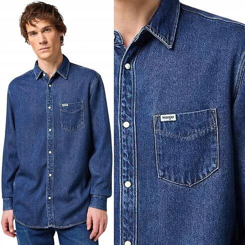 Wrangler 1 POCKET SHIRT Dark Stone DŽÍNOVÁ KOŠILE TMAVÁ DŽÍNOVÁ REGULAR L