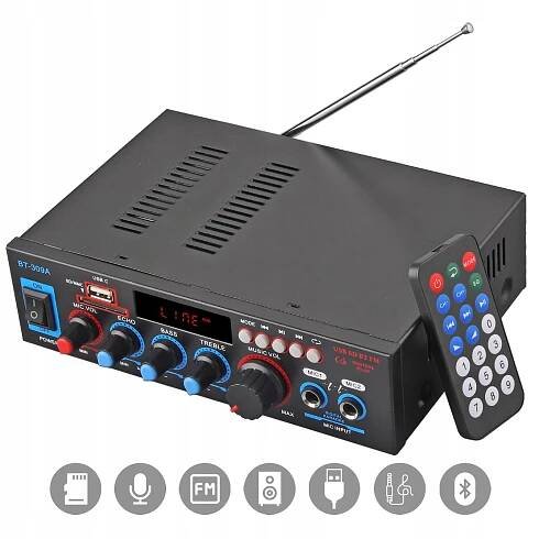 BLUETOOTH AUDIO ZESILOVAČ RÁDIO FM PŘEHRÁVAČ MP3 STEREO RECEIVER VÝKONNÝ