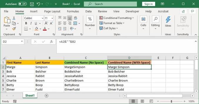 Jak zkombinovat dva sloupce v aplikaci Microsoft Excel