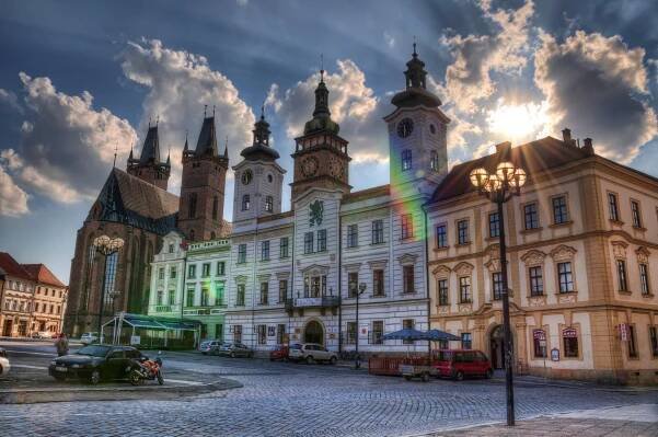 Hradec Kralove, Czech Republic, Houses, Street, Street lights, HDR, HD ...