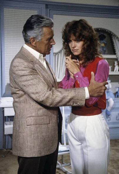 Pamela Sue Martin with John Forsythe, 1982.