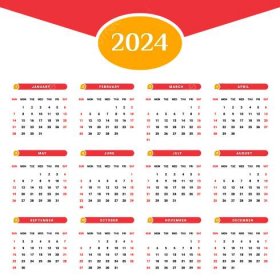 Gambar 2024 Kalendar Bentuk Geometri Merah Dan Kuning Vektor, Kalendar ...