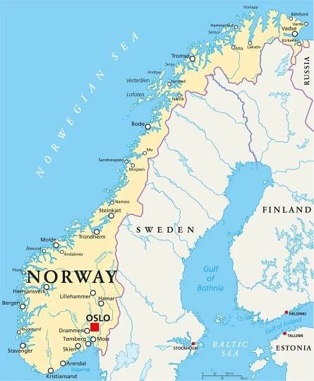 Norská politická mapa — Ilustrace