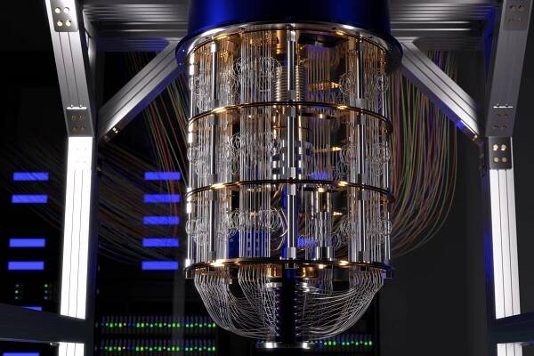 A 3D render of a quantum computing device