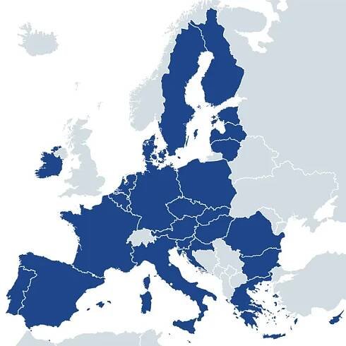 Členské státy Evropské unie po brexitu, politická mapa. 27 členských států EU poté, co Velká Británie v roce 2020 odjela. Zvláštní území členských států nejsou na mapě uvedena. Ilustrace. Vektor — Ilustrace