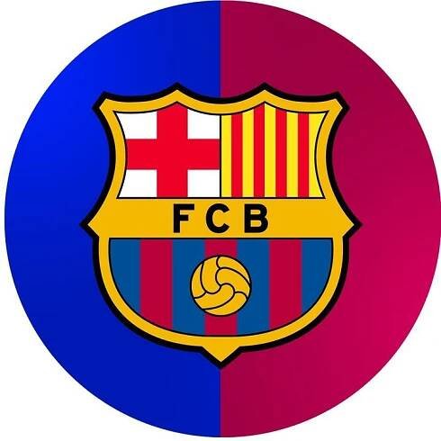 a soccer ball with the colors of two different teams on it and one is red, blue, and yellow