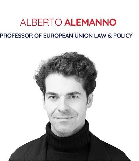 Black and white photo of Alberto Alemanno.