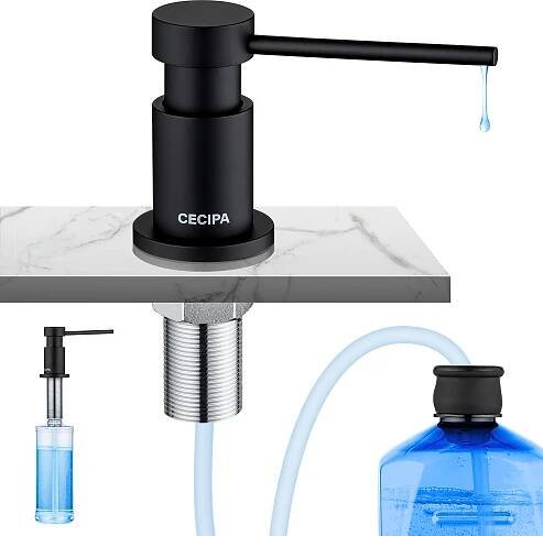 CECIPA 300ML dávkovač mýdla kuchyňská vestavba, kuchyňský dřez černý dávkovač tekutiny na mytí nádobí, 360° rotační dávkovač čerpadla, 1,2 m prodlužovací hadice