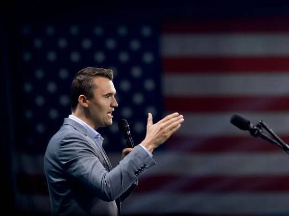 Charlie Kirk, who founded Turning Point USA, speaks before former President Donald Trump's arrival during a Turning Point USA Believers Summit conference at the Palm Beach Convention Center on July 26, 2024 in West Palm Beach, Florida.