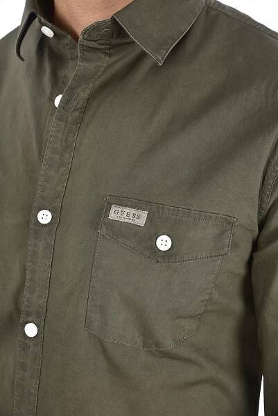 GUESS pánská khaki košile s dlouhým rukávem č.5