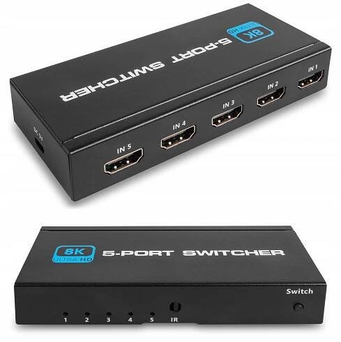 SWITCH HDMI 2.1 5x1 PŘEPÍNAČ ROZDĚLOVAČ 8K 4K 120HZ 240HZ HDR10 PAWONIK