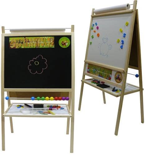3Toys Dětská magnetická tabule 4v1 116 cm přírodní