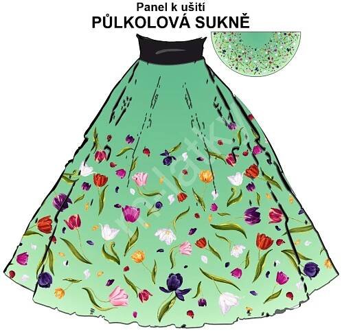 OB Půlkolová sukně tulipány Funkční úplet 30300001 95 cm - náš tisk na objednávku – výběr z variant panel se střihem