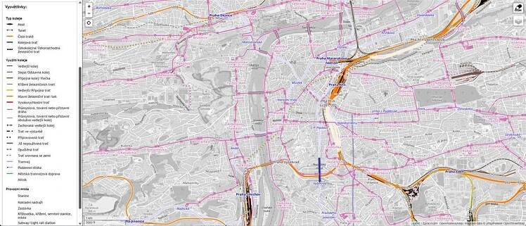 Koleje v Praze Zdroj: OpenRailwayMap