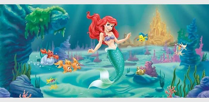 Dětská fototapeta DISNEY - Ariel u podmořského zámku - 202x90 cm