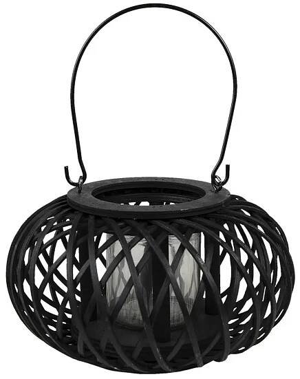 Černá dřevěná závěsná lucerna Bamboo - Ø 23*12 cm