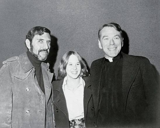 William Peter Blatty, Linda Blair and Rev. William O'Malley, S.J. at the opening of the new Warner Bros. motion picture at Cinema I in New York.